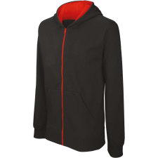 KARIBAN Gyermek cipzáras pulóver bélelt kontrasztos kapucnival, Kariban KA486, Black/Red-8/10 gyerek pulóver, kardigán