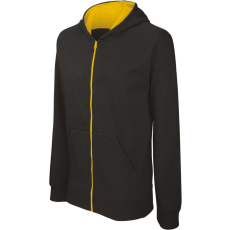 KARIBAN Gyermek cipzáras pulóver bélelt kontrasztos kapucnival, Kariban KA486, Black/Yellow-6/8