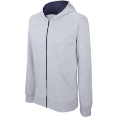 KARIBAN Gyermek cipzáras pulóver bélelt kontrasztos kapucnival, Kariban KA486, Oxford Grey/Navy-10/12