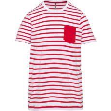 KARIBAN Gyermek matrózcsíkos pamut póló zsebbel, Kariban KA379, Striped White/Red-10/12