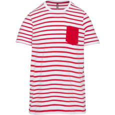 KARIBAN Gyermek matrózcsíkos pamut póló zsebbel, Kariban KA379, Striped White/Red-6/8