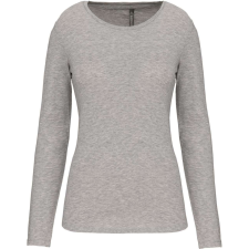 KARIBAN hosszú ujjú Női kereknyakú sztreccs póló KA3017, Light Grey Heather-S női póló