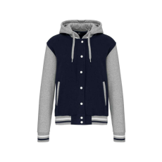 KARIBAN kapucnis patentos vastag pulóver KA4003, Navy/Oxford Grey/White-S