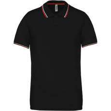 KARIBAN kontrasztcsíkos férfi rövid ujjú galléros piké póló KA250, Black/Red/White-S
