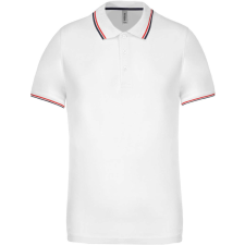 KARIBAN kontrasztcsíkos férfi rövid ujjú galléros piké póló KA250, White/Navy/Red-M férfi póló