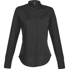 KARIBAN Női blúz Kariban KA514 Ladies' Long-Sleeved Mandarin Collar Shirt -S, Black
