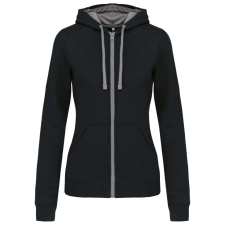 KARIBAN Női cipzáras pulóver kontrasztos bélésű kapucnival, Kariban KA467, Black/Fine Grey-XS női pulóver, kardigán