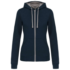 KARIBAN Női cipzáras pulóver kontrasztos bélésű kapucnival, Kariban KA467, Navy/Fine Grey-XS női pulóver, kardigán