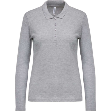 KARIBAN Női galléros hosszú ujjú piké póló, Kariban KA257, Oxford Grey-S