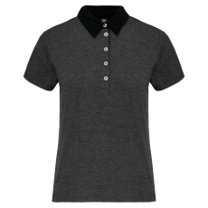 KARIBAN Női galléros jersey póló, kontrasztos gallérral, Kariban KA261, Dark Grey Heather/Black-XL