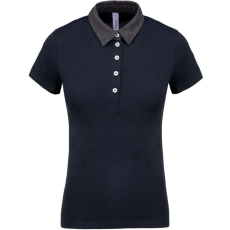 KARIBAN Női galléros jersey póló, kontrasztos gallérral, Kariban KA261, Navy/Dark Grey Heather-M