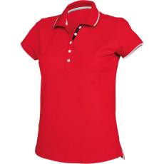 KARIBAN Női galléros piké póló, kontrasztcsíkos szélekkel, Kariban KA252, Red/White/Navy-XS