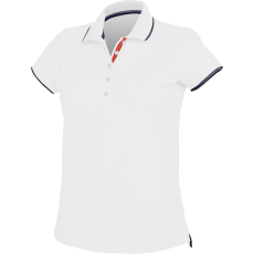 KARIBAN Női galléros piké póló, kontrasztcsíkos szélekkel, Kariban KA252, White/Navy-M