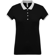 KARIBAN Női galléros piké póló, kontrasztos passzékkal, Kariban KA259, Black/Oxford Grey-S
