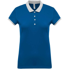 KARIBAN Női galléros piké póló, kontrasztos passzékkal, Kariban KA259, Light Royal Blue/Oxford Grey-M