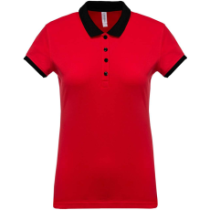 KARIBAN Női galléros piké póló, kontrasztos passzékkal, Kariban KA259, Red/Black-2XL