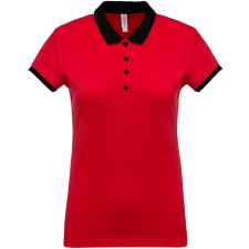 KARIBAN Női galléros piké póló, kontrasztos passzékkal, Kariban KA259, Red/Black-L női póló