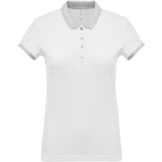 KARIBAN Női galléros piké póló, kontrasztos passzékkal, Kariban KA259, White/Oxford Grey-2XL