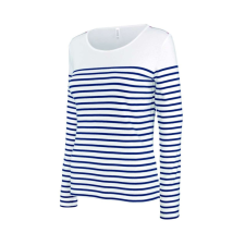 KARIBAN Női hosszú ujjú, csíkos pamut póló, Kariban KA386, Striped White/Navy-L női póló