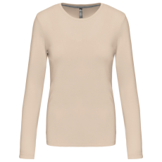 KARIBAN Női hosszú ujjú kereknyakú pamut póló, Kariban KA383, Light Sand-2XL
