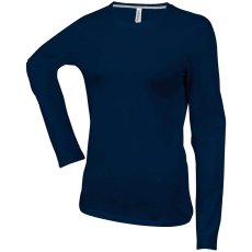KARIBAN Női hosszú ujjú kereknyakú pamut póló, Kariban KA383, Navy-2XL
