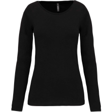 KARIBAN Női hosszú ujjú kereknyakú sztreccs póló, Kariban KA3017, Black-L