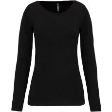 KARIBAN Női hosszú ujjú kereknyakú sztreccs póló, Kariban KA3017, Black-M