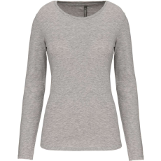 KARIBAN Női hosszú ujjú kereknyakú sztreccs póló, Kariban KA3017, Light Grey Heather-2XL