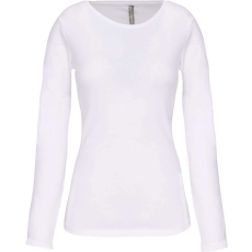 KARIBAN Női hosszú ujjú kereknyakú sztreccs póló, Kariban KA3017, White-L