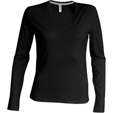 KARIBAN Női hosszú ujjú V-nyakú pamut póló, Kariban KA382, Black-XL női póló