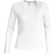 KARIBAN Női hosszú ujjú V-nyakú pamut póló, Kariban KA382, White-M női póló