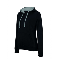 KARIBAN Női kapucnis pulóver Kariban KA465 Ladies’ Contrast Hooded Sweatshirt -2XL, Black/Fine Grey