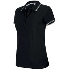 KARIBAN Női kontrasztcsíkos rövid ujjú galléros piké póló, Kariban KA251, Black/Light Grey/White-S