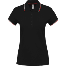 KARIBAN Női kontrasztcsíkos rövid ujjú galléros piké póló, Kariban KA251, Black/Red/White-L