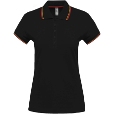 KARIBAN Női kontrasztcsíkos rövid ujjú galléros piké póló, Kariban KA251, Black/Red/Yellow-S