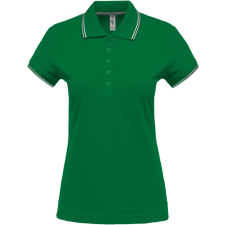 KARIBAN Női kontrasztcsíkos rövid ujjú galléros piké póló, Kariban KA251, Kelly Green/Light Grey/White-L női póló