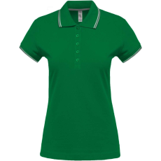 KARIBAN Női kontrasztcsíkos rövid ujjú galléros piké póló, Kariban KA251, Kelly Green/Light Grey/White-S
