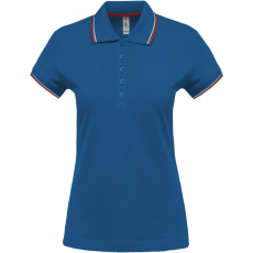 KARIBAN Női kontrasztcsíkos rövid ujjú galléros piké póló, Kariban KA251, Light Royal Blue/Red/White-M