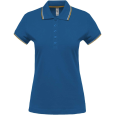 KARIBAN Női kontrasztcsíkos rövid ujjú galléros piké póló, Kariban KA251, Light Royal Blue/Yellow/White-XL