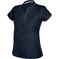 KARIBAN Női kontrasztcsíkos rövid ujjú galléros piké póló, Kariban KA251, Navy/Red/White-M