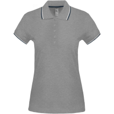 KARIBAN Női kontrasztcsíkos rövid ujjú galléros piké póló, Kariban KA251, Oxford Grey/Navy/White-M