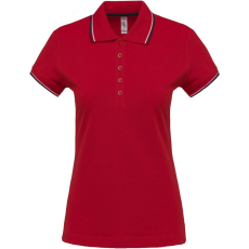 KARIBAN Női kontrasztcsíkos rövid ujjú galléros piké póló, Kariban KA251, Red/Navy/White-XS