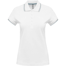 KARIBAN Női kontrasztcsíkos rövid ujjú galléros piké póló, Kariban KA251, White/Sky Blue/Light Grey-XL