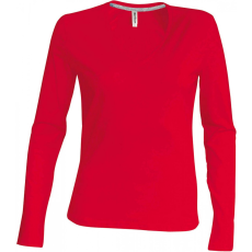 KARIBAN Női póló Kariban KA382 Hosszú Ujjú v-nyakú póló -M, Red