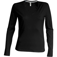 KARIBAN Női póló Kariban KA382 Hosszú Ujjú v-nyakú póló -S, Black női póló