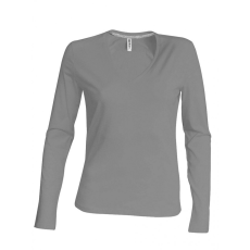 KARIBAN Női póló Kariban KA382 Hosszú Ujjú v-nyakú póló -S, Oxford Grey
