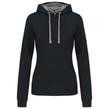 KARIBAN Női pulóver kontrasztos bélésű kapucnival, Kariban KA465, Black/Fine Grey-L női pulóver, kardigán