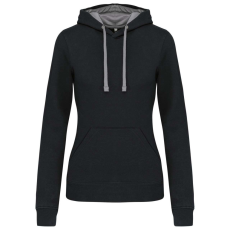 KARIBAN Női pulóver kontrasztos bélésű kapucnival, Kariban KA465, Black/Fine Grey-S