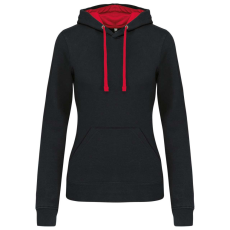 KARIBAN Női pulóver kontrasztos bélésű kapucnival, Kariban KA465, Black/Red-XL