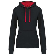 KARIBAN Női pulóver kontrasztos bélésű kapucnival, Kariban KA465, Black/Red-XS női pulóver, kardigán